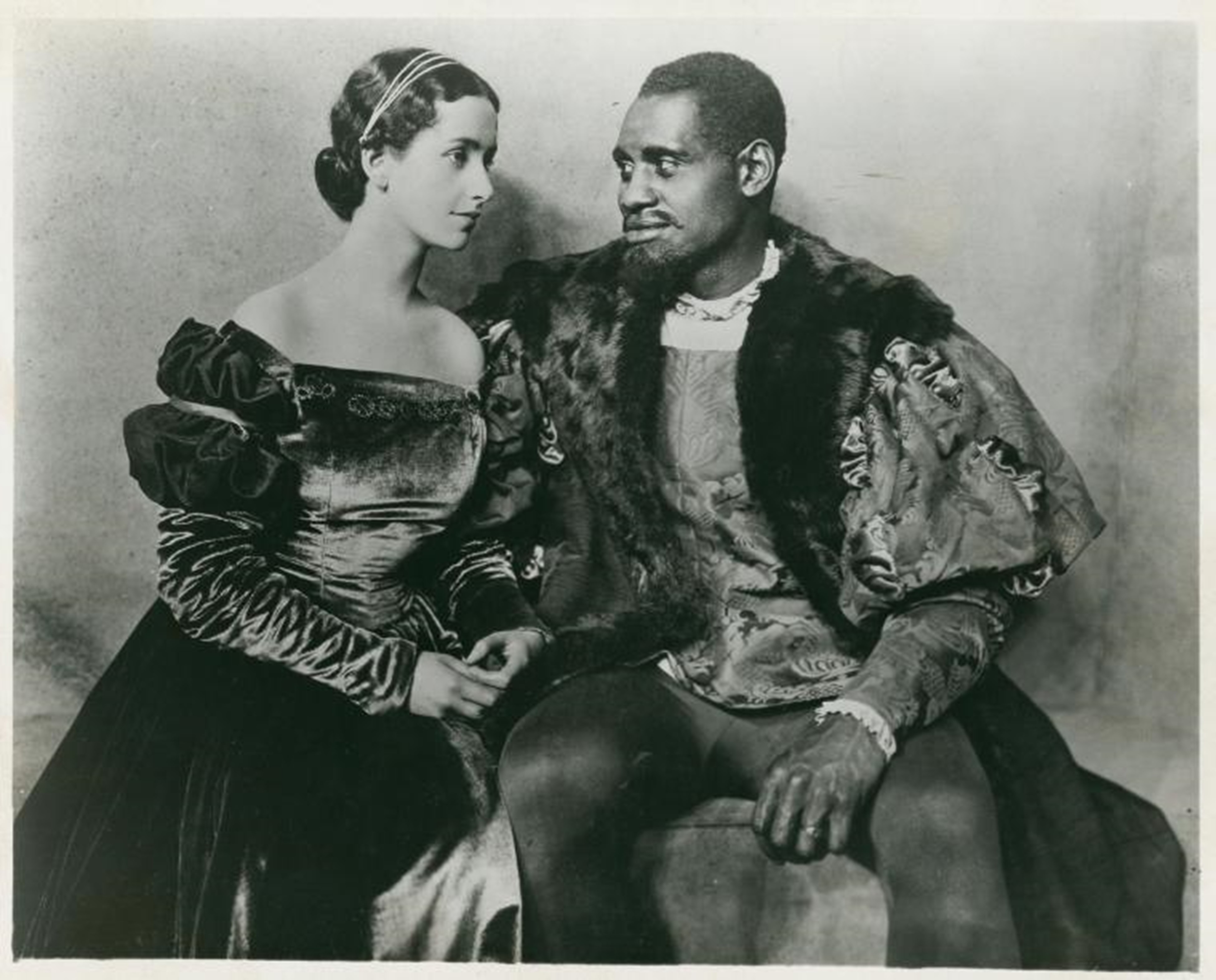 Paul Robeson and Peggy Ashcroft in stage production of Othello at Savoy Theatre, London.